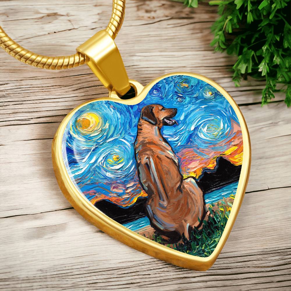 Rhodesian Ridgeback Starry Night Heart Necklace