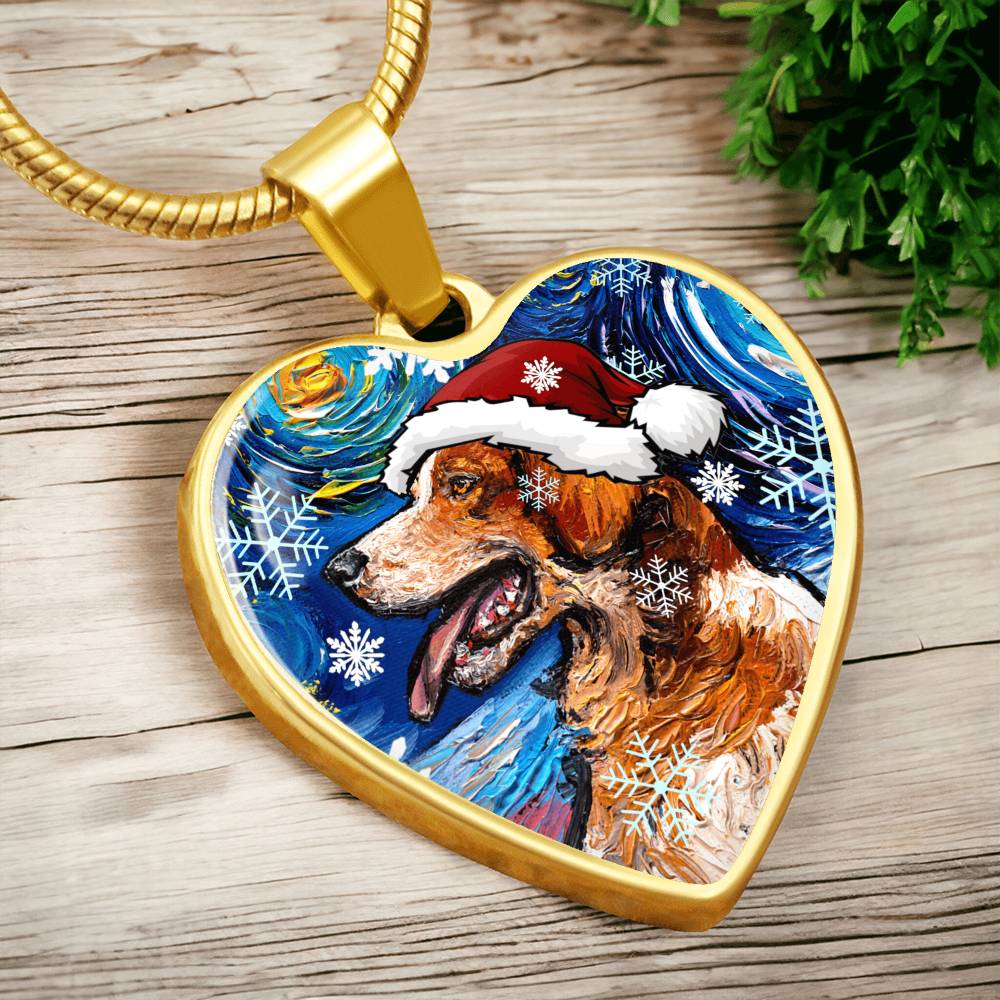 Brittany Spaniel Christmas Heart Necklace