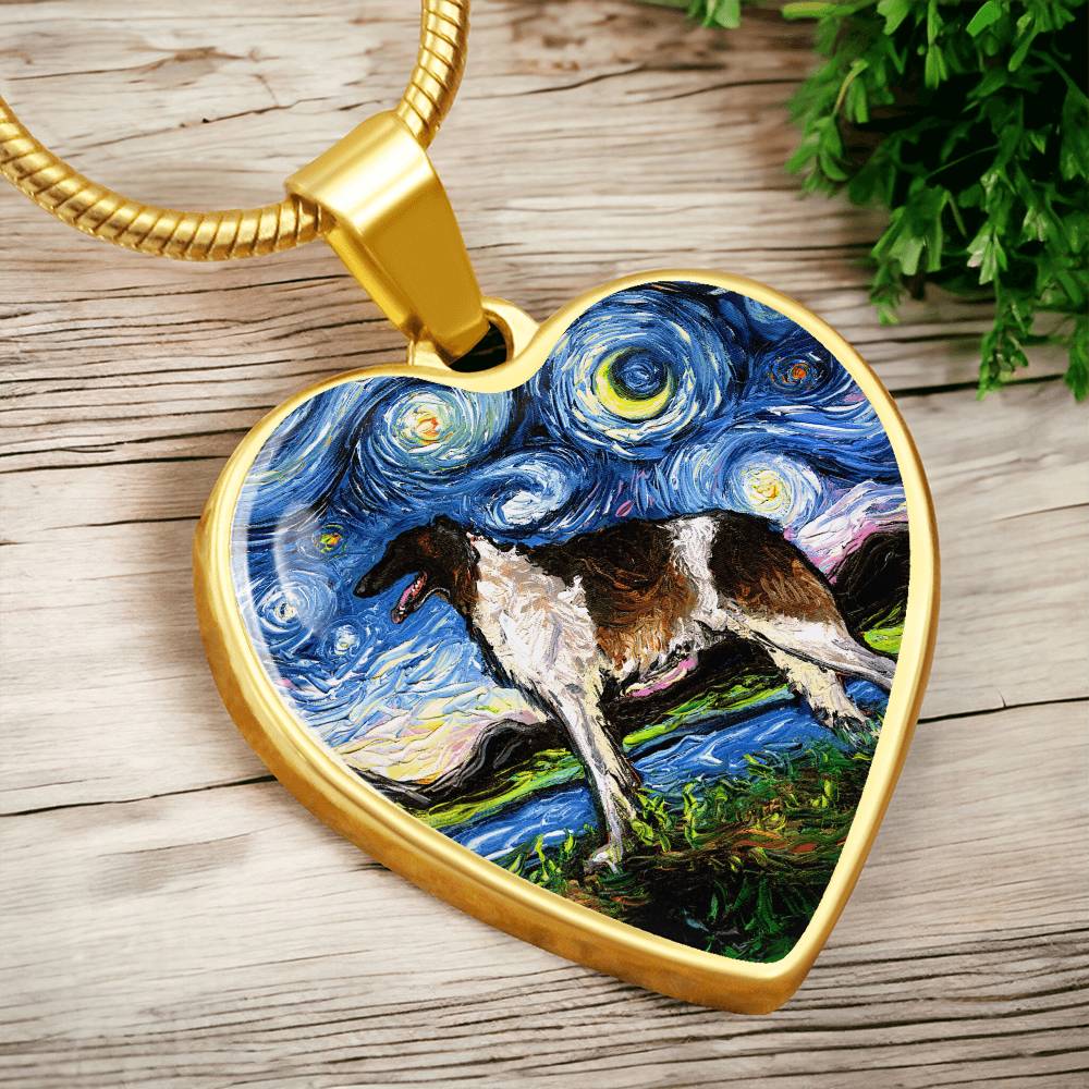 Borzoi Starry Night Heart Necklace