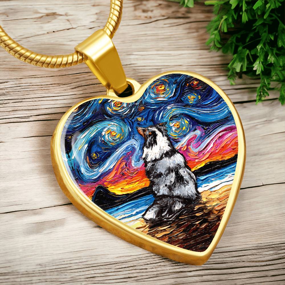 Merle Shetland Sheepdog Starry Night Heart Necklace