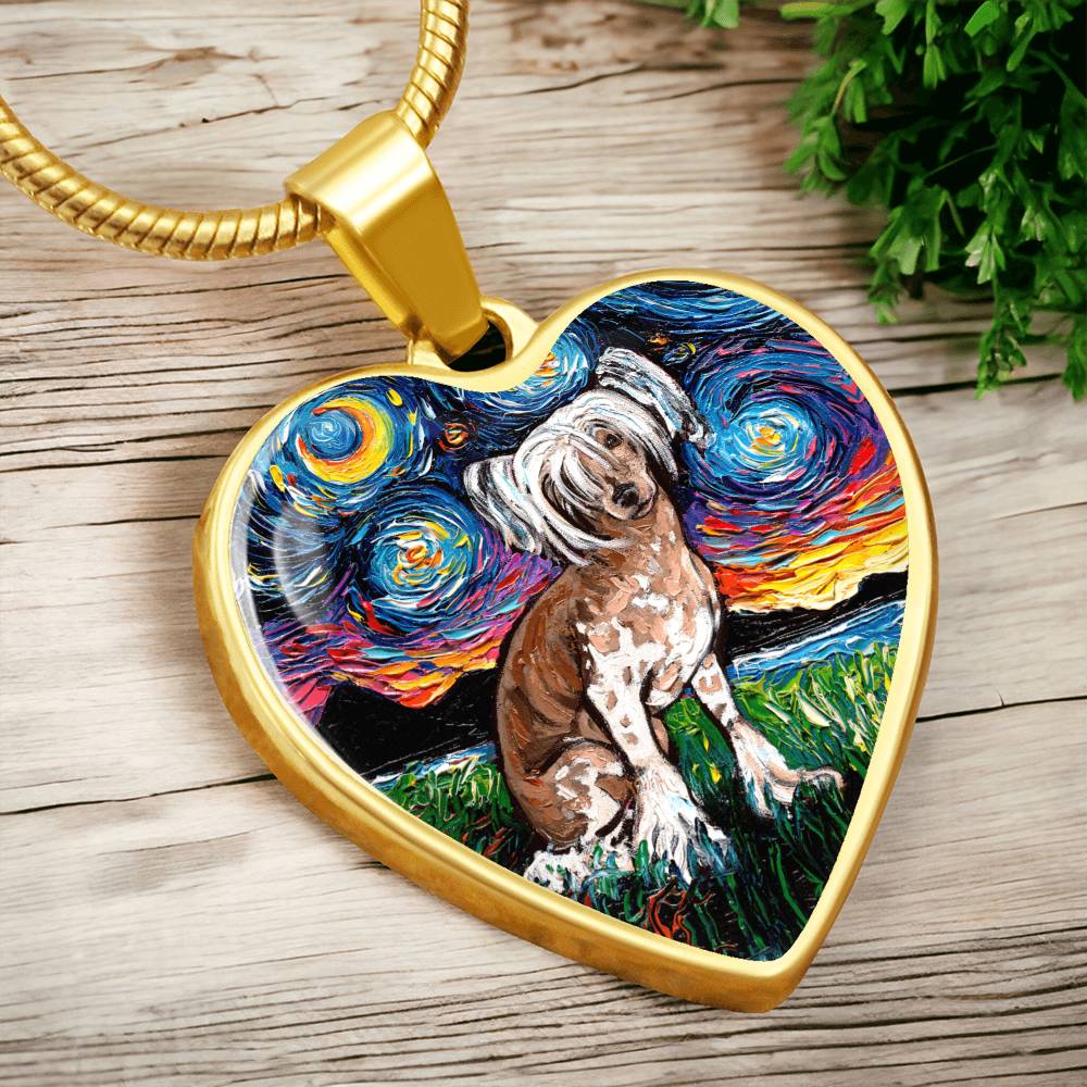 Chinese Crested Starry Night Heart Necklace