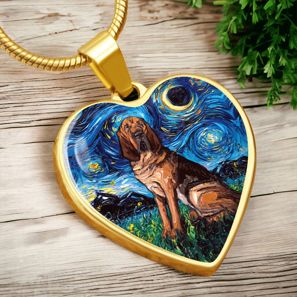 Bloodhound Starry Night Heart Necklace