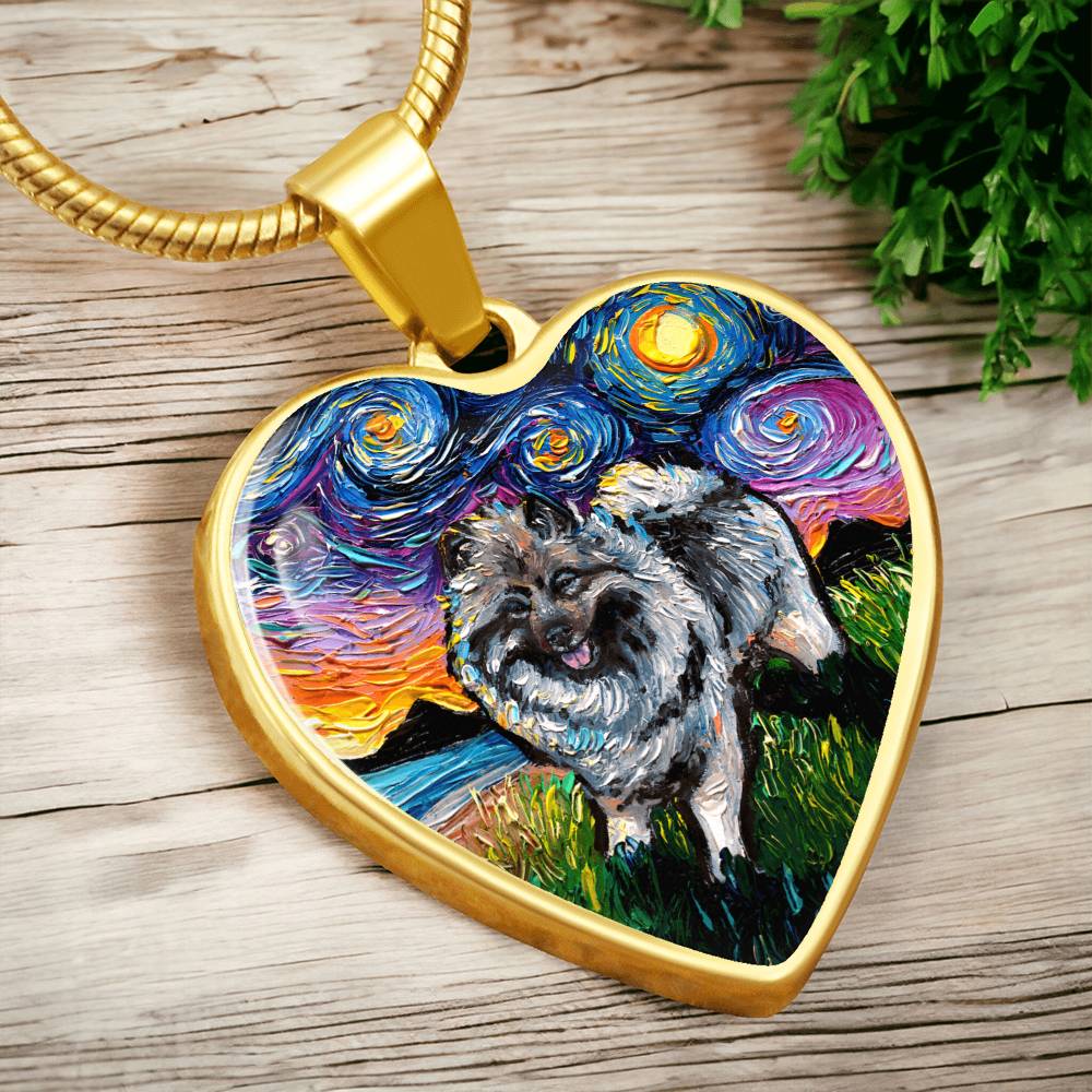 Keeshond Starry Night Heart Necklace