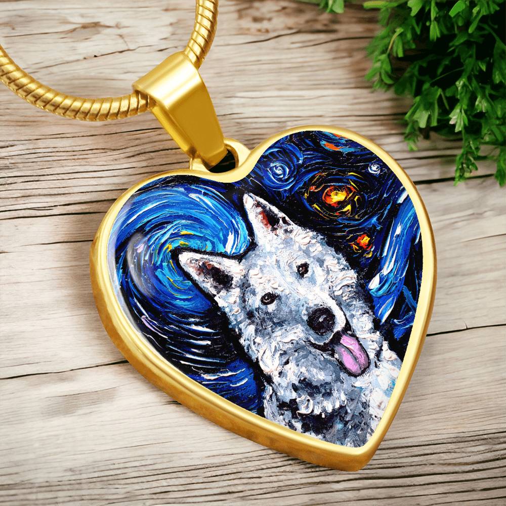 Swiss Shepherd Portrait Starry Night Heart Necklace