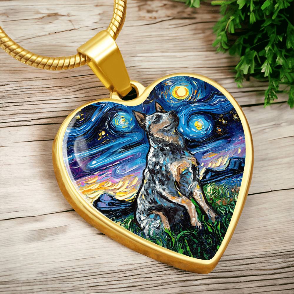 Blue Heeler Starry Night Heart Necklace