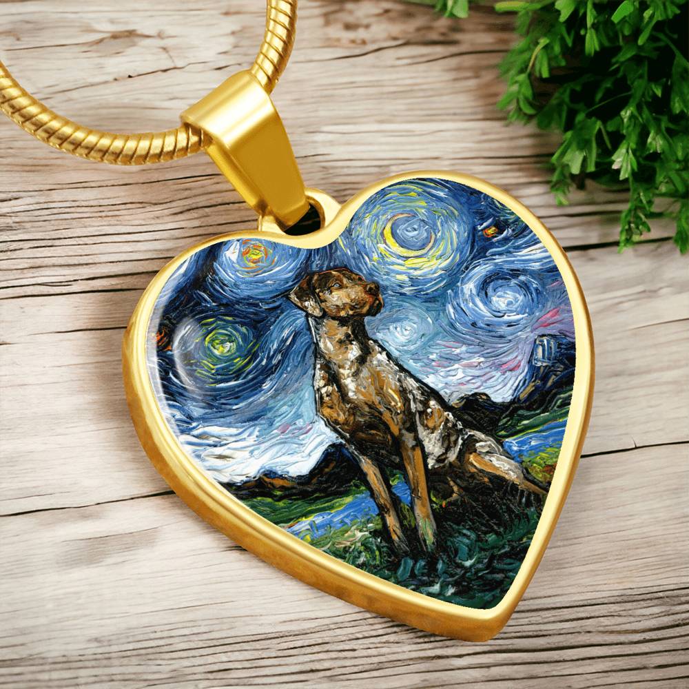 Catahoula Leopard Dog Starry Night Heart Necklace
