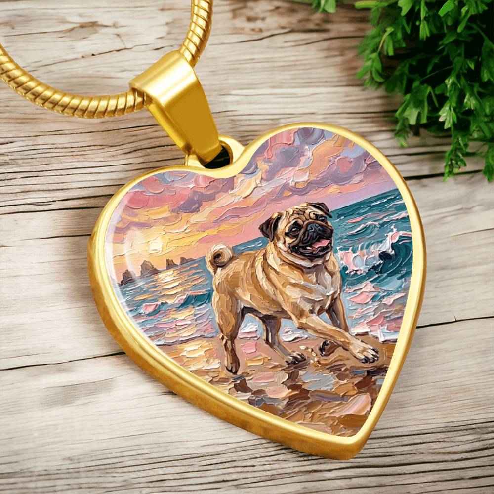 Summer Sunset - Fawn Pug Heart Necklace