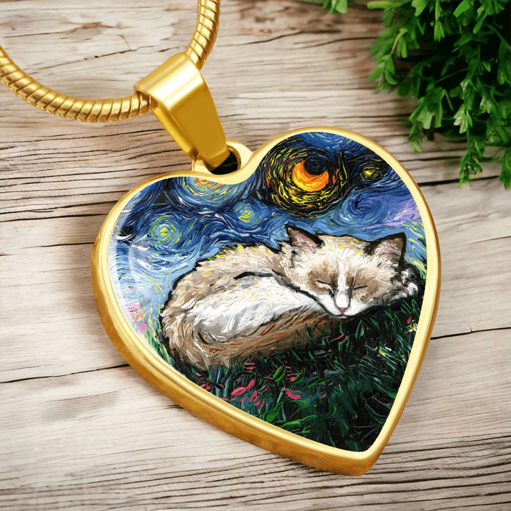 Ragdoll Kitten Starry Night Heart Necklace