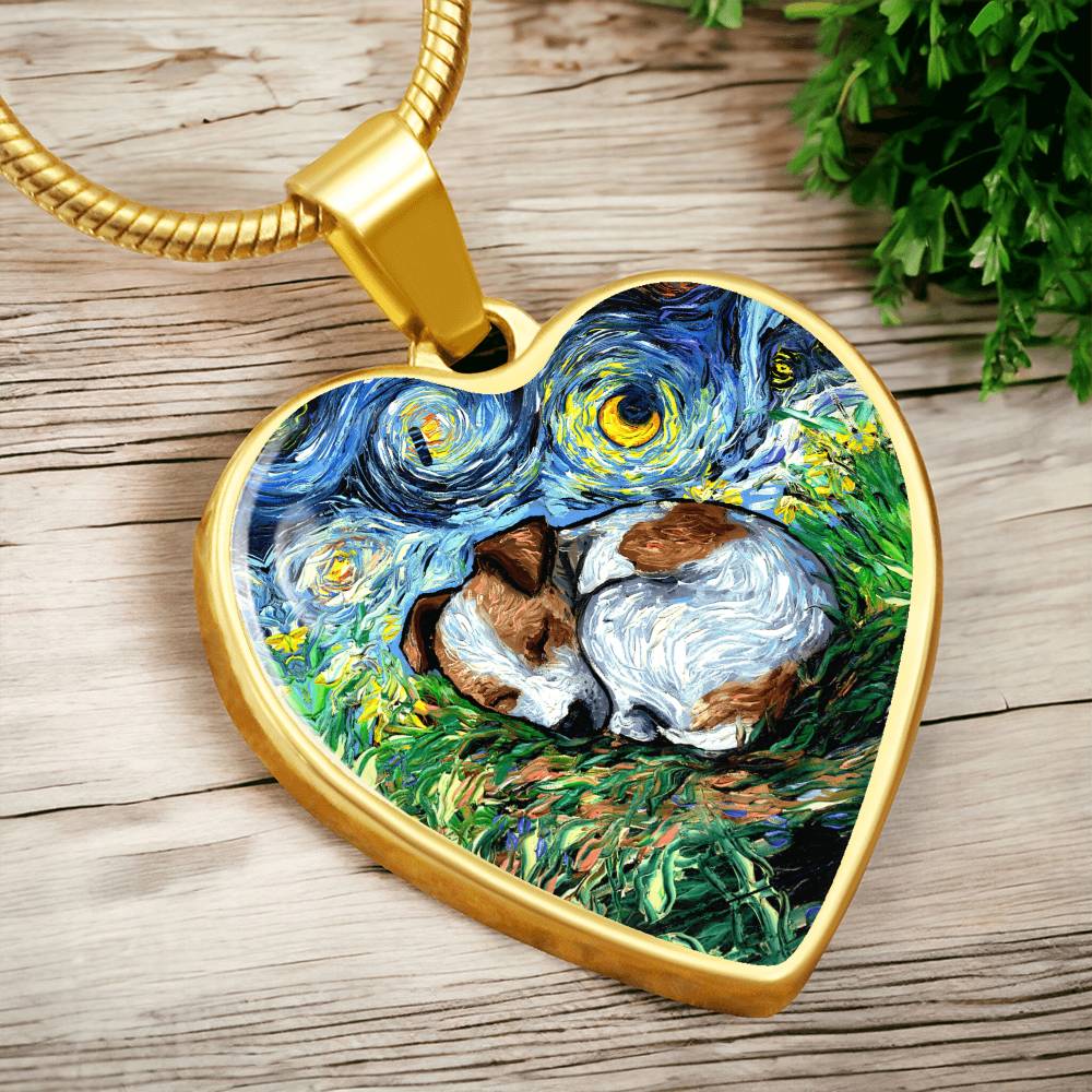 Sleeping Jack Russell Terrier Starry Night Heart Necklace