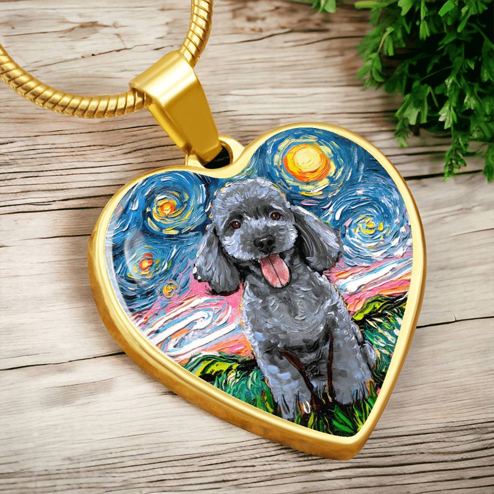 Silver Poodle Starry Night Heart Necklace
