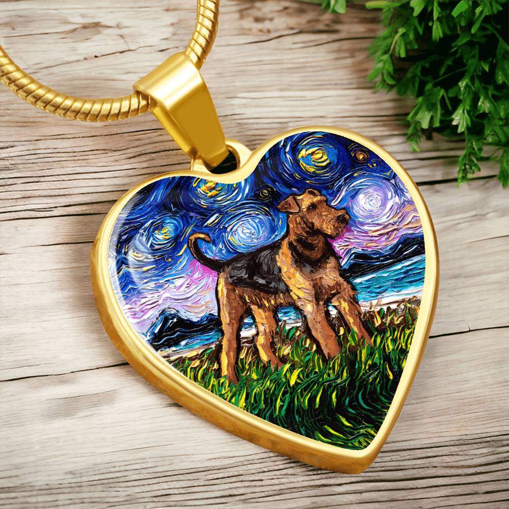 Airedale Starry Night Heart Necklace