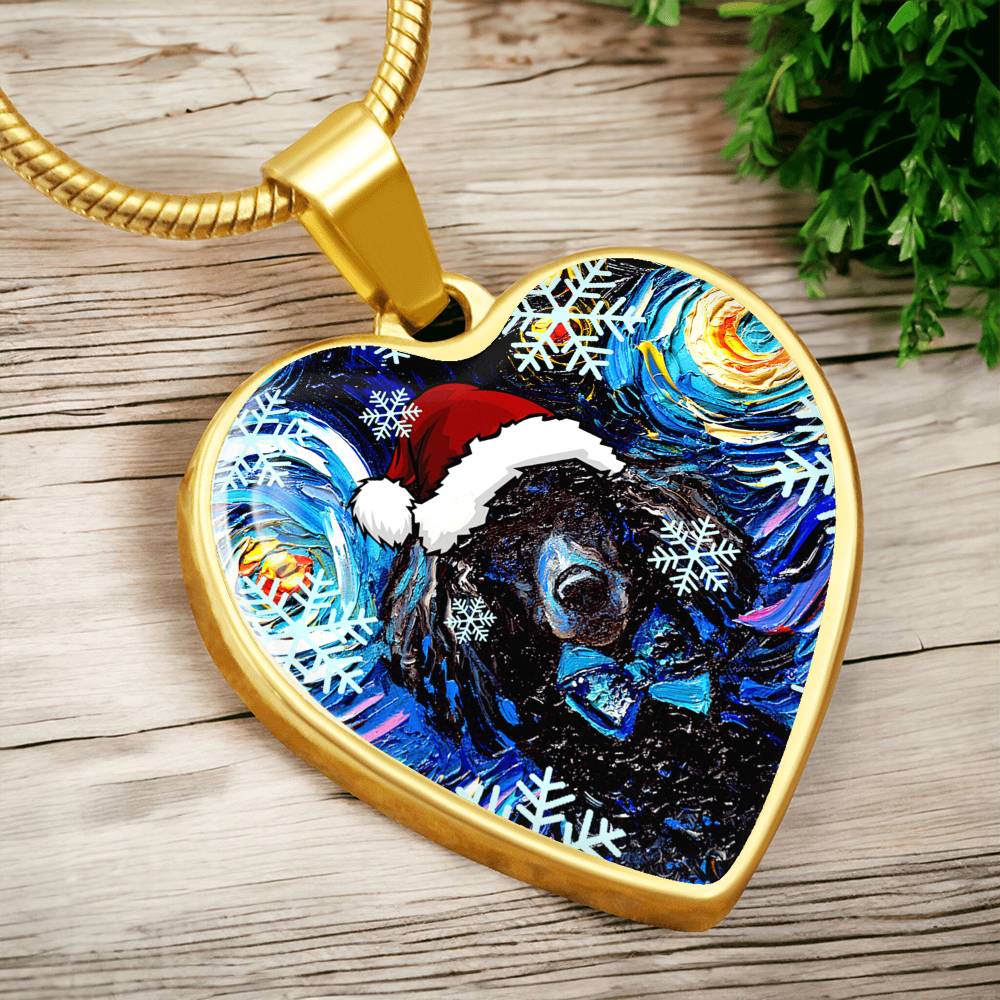 Santa Black Poodle Heart Necklace