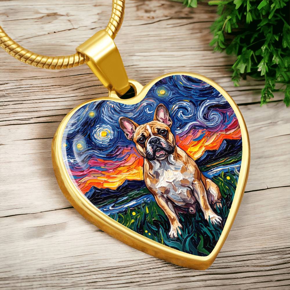 Frenchie Night Heart Necklace