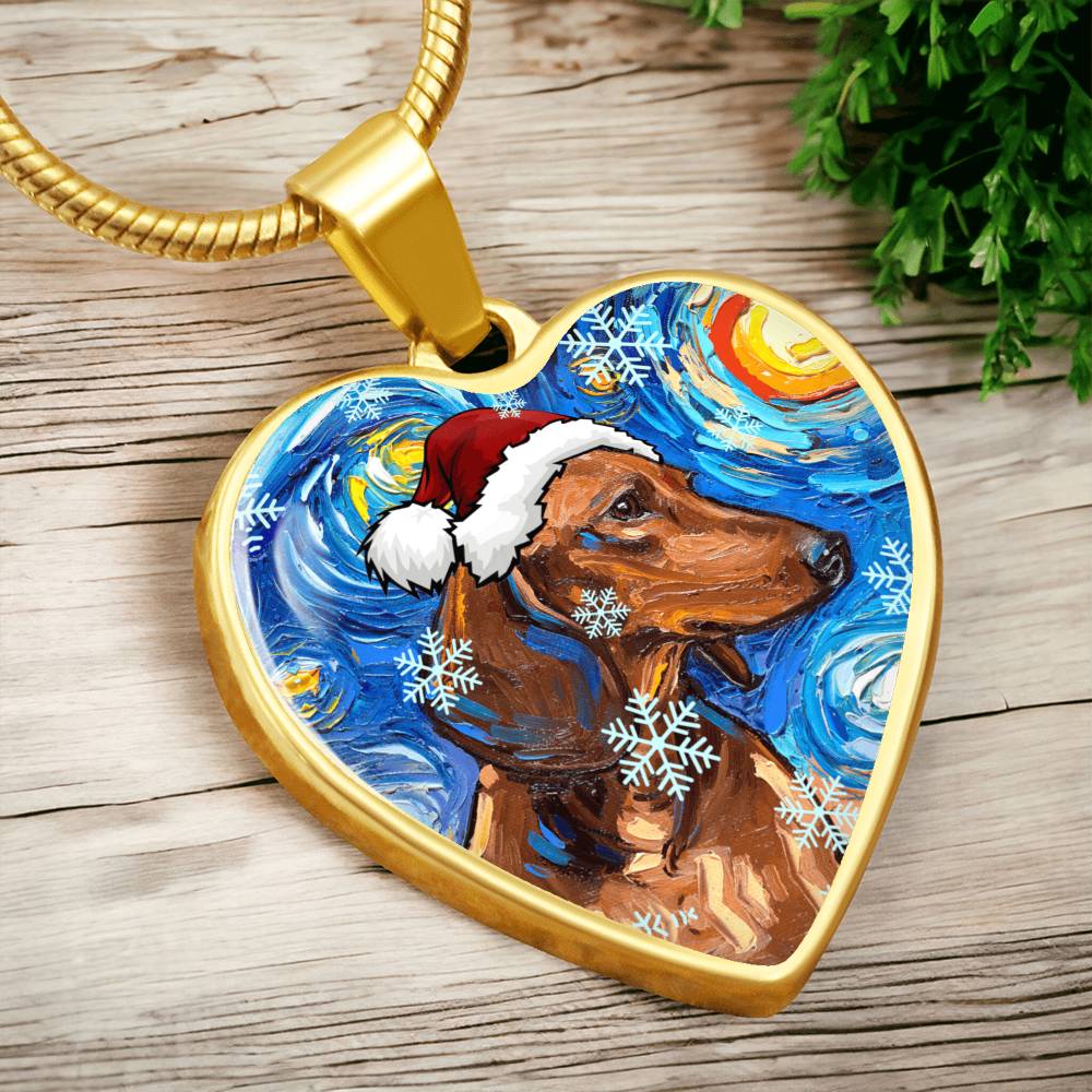 Brown Dachshund Christmas Necklace
