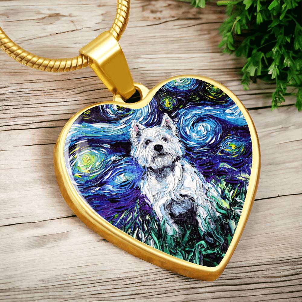 Westie Starry Night Heart Necklace
