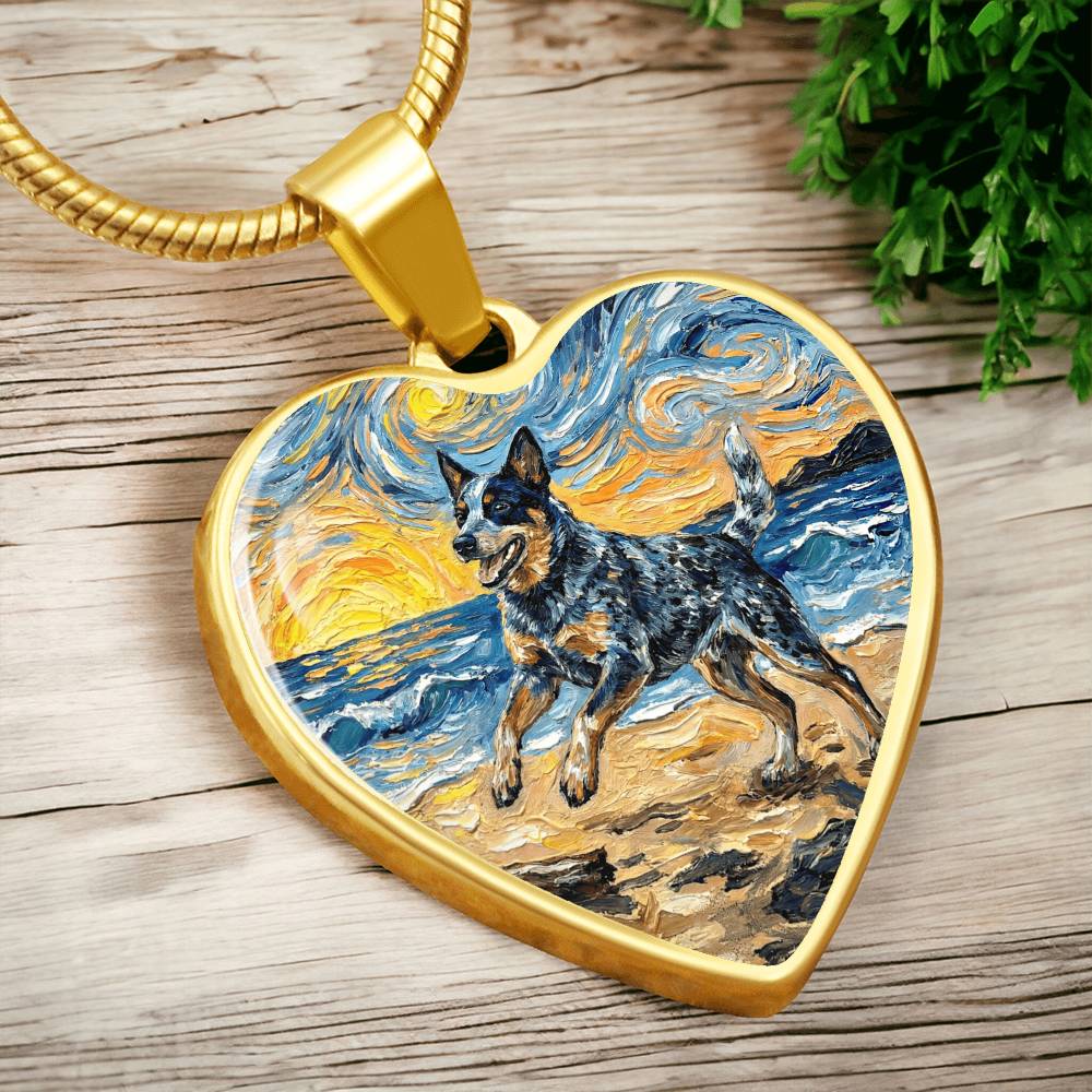 Frolicking Blue Heeler Heart Necklace