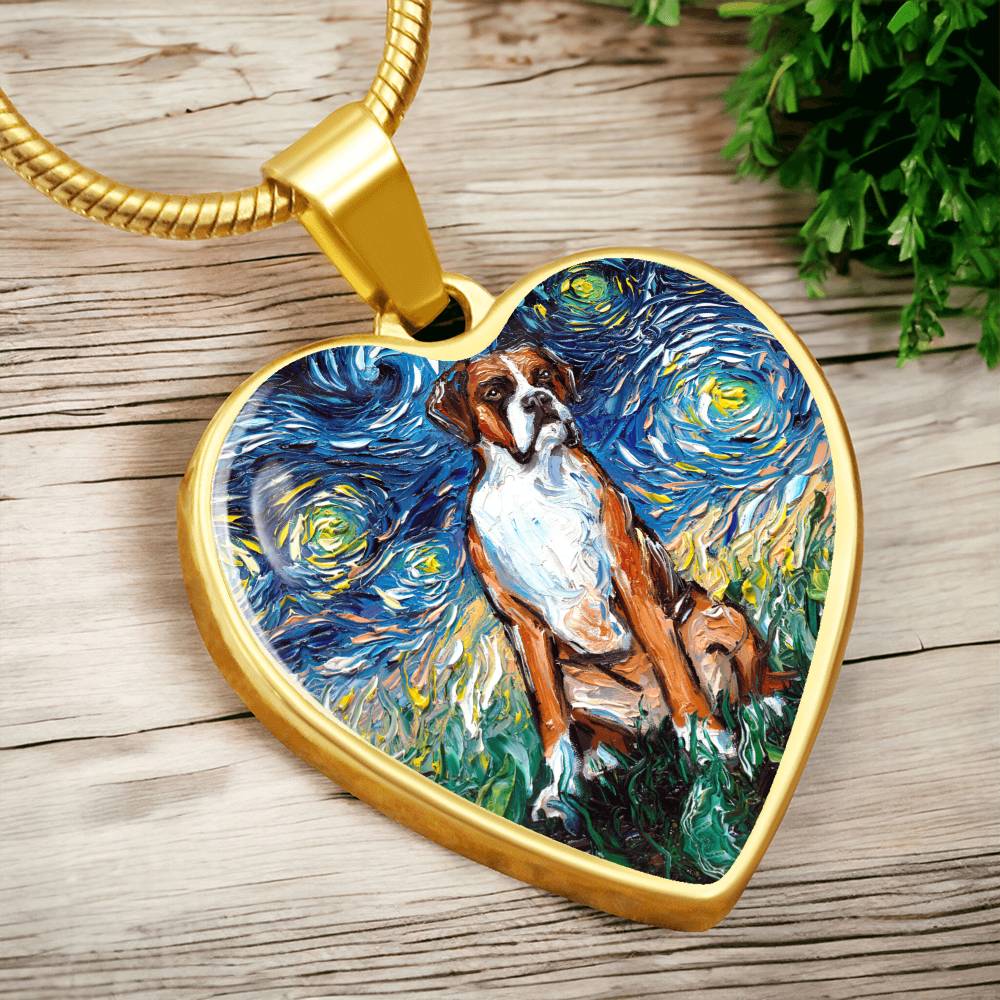 Boxer Starry Night Heart Necklace