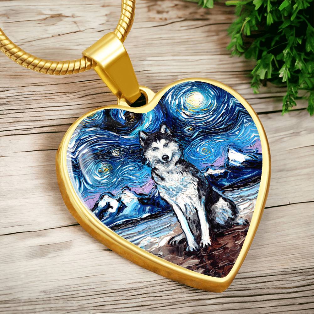 Husky Starry Night Heart Necklace