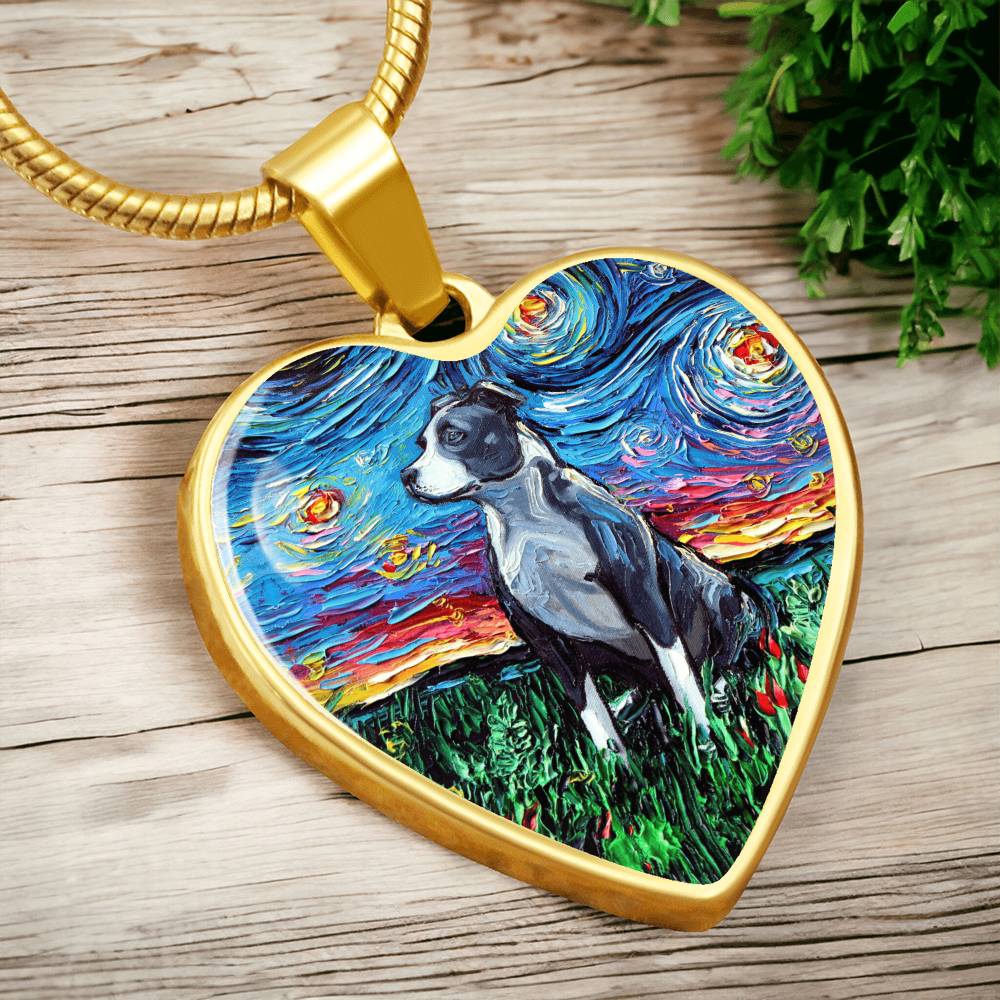 Pit Bull Starry Night Heart Necklace
