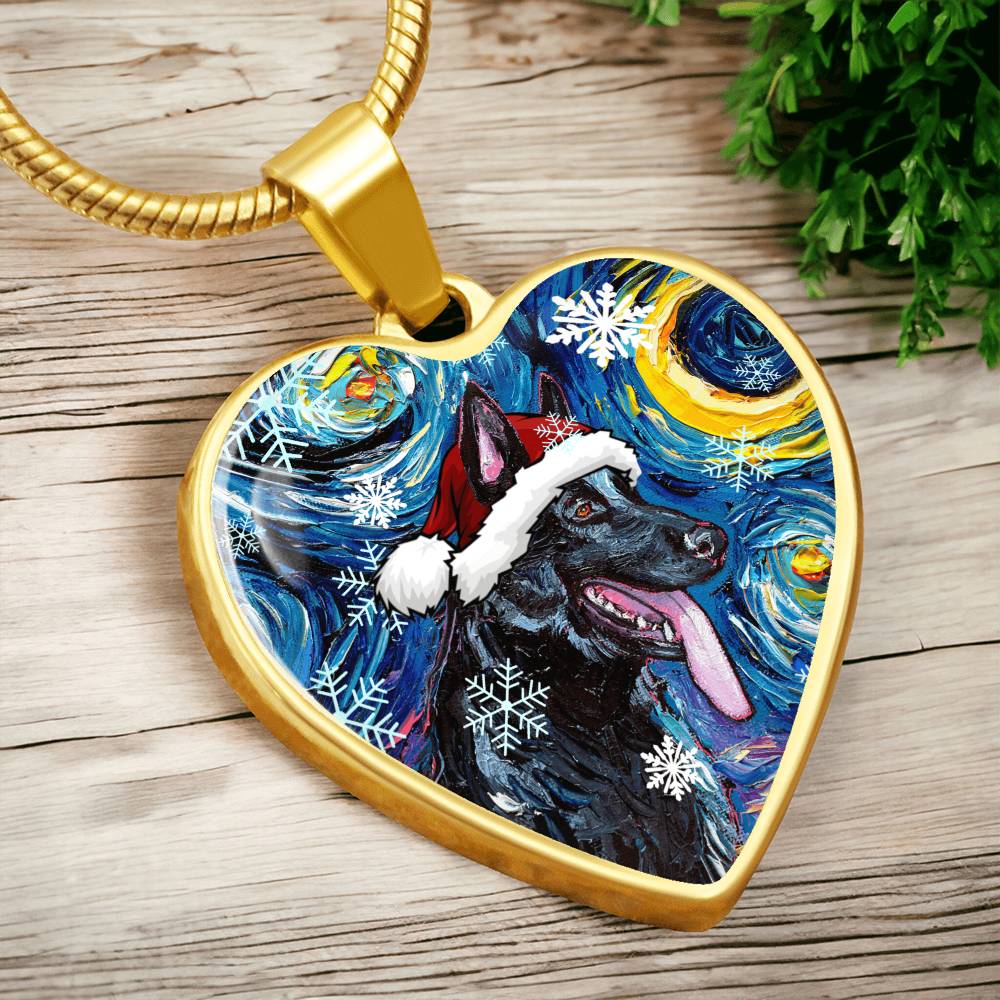 Black German Shepherd Christmas Heart Necklace