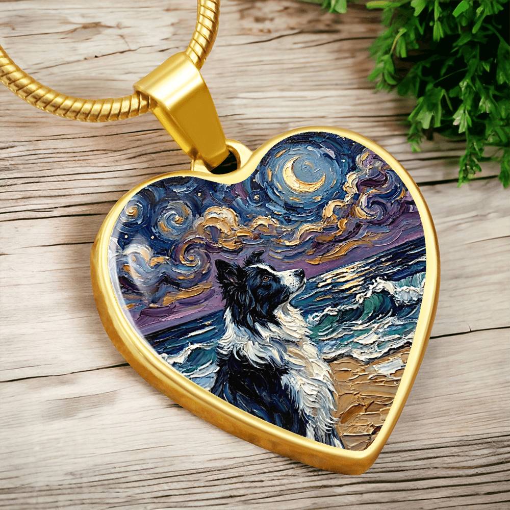 Border Collie Portrait Heart Necklace