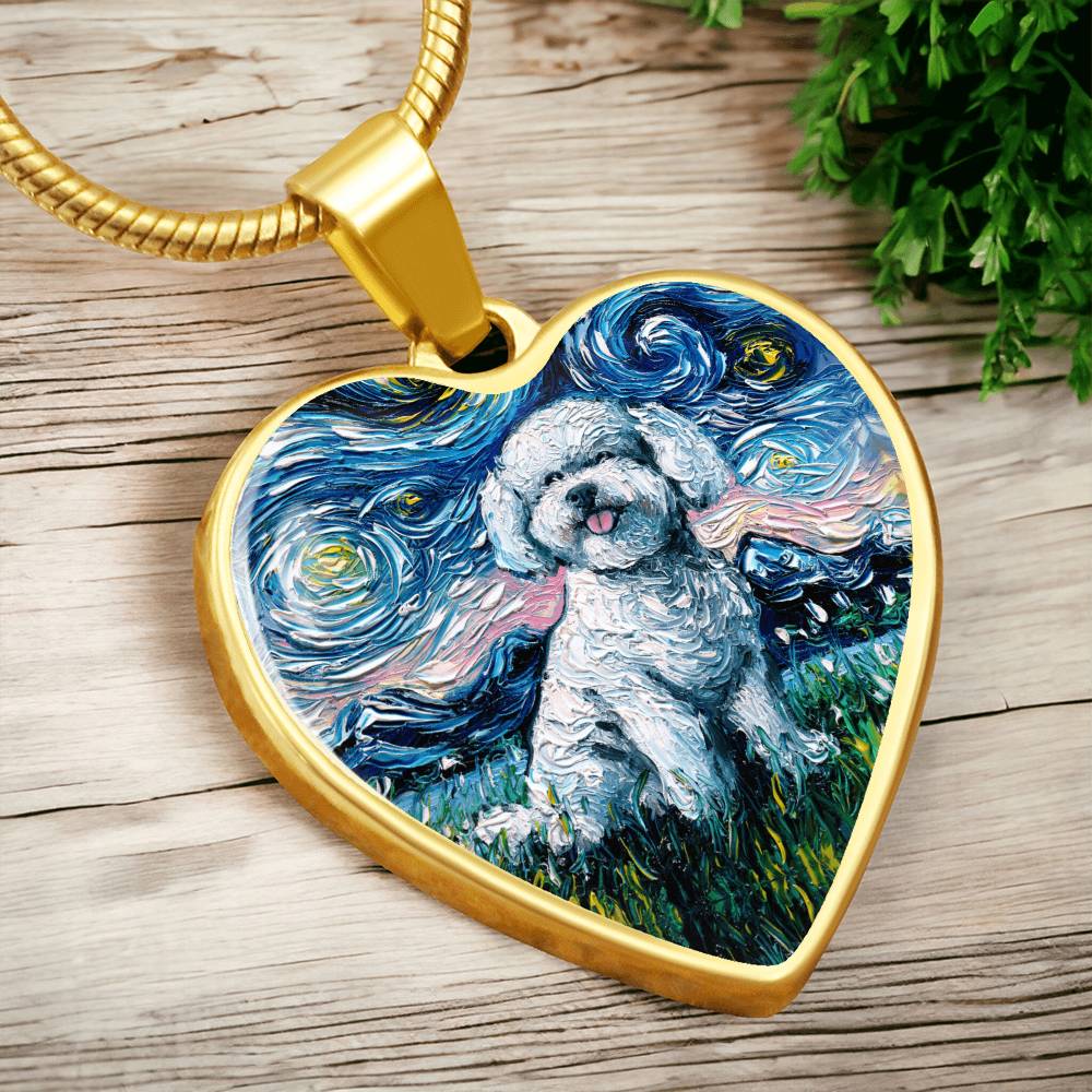 Bichon Frise Starry Night Heart Necklace