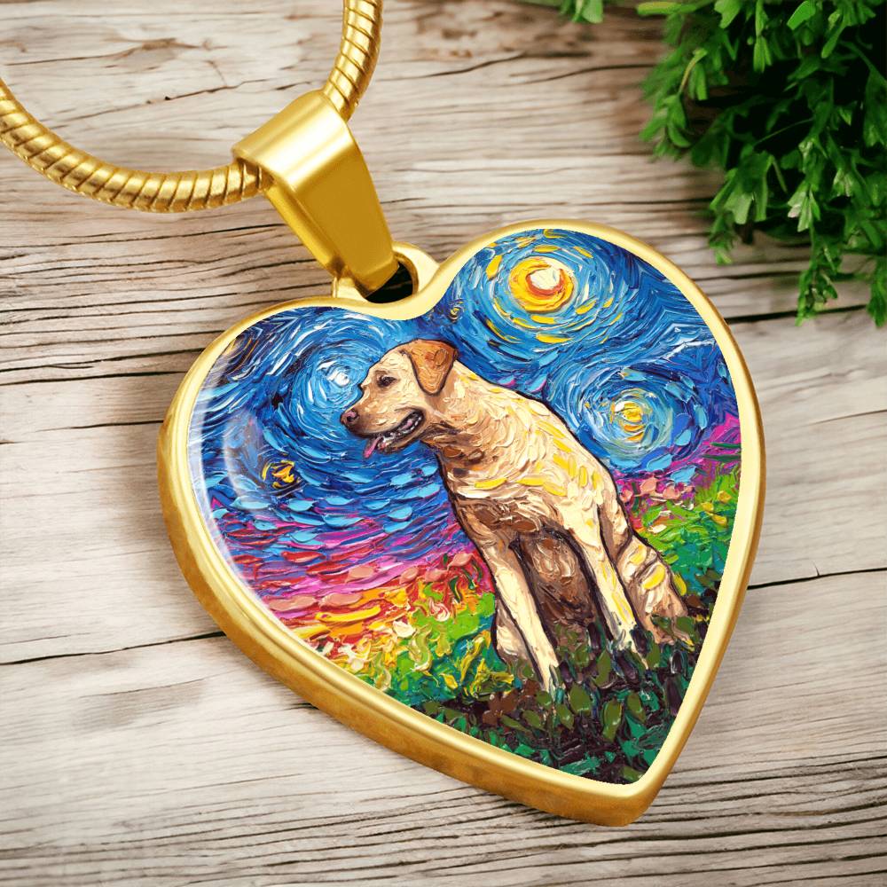 Yellow Labrador Starry Night Heart Bangle Bracelet