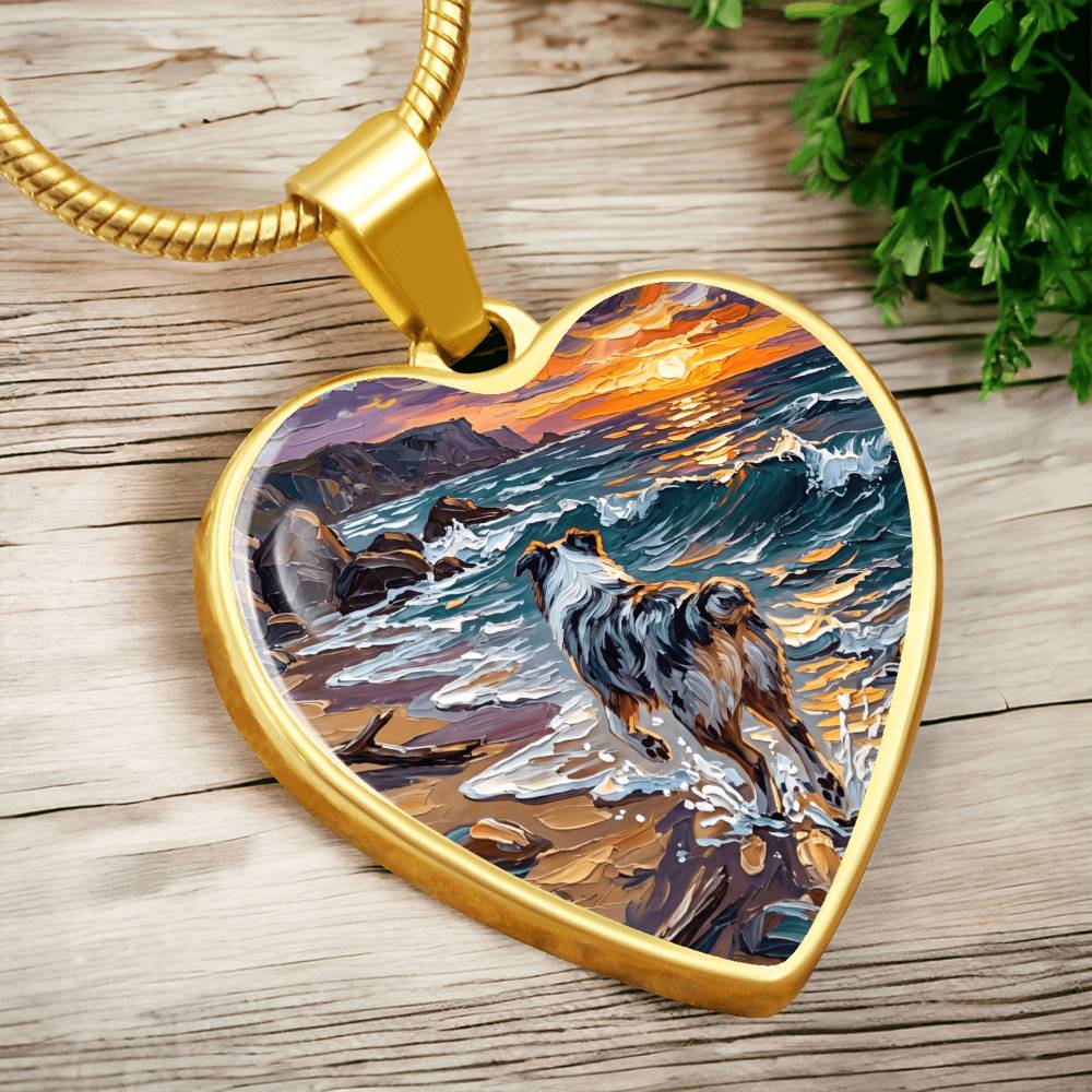 Beach Day - Merle Aussie Shepherd Heart Necklace