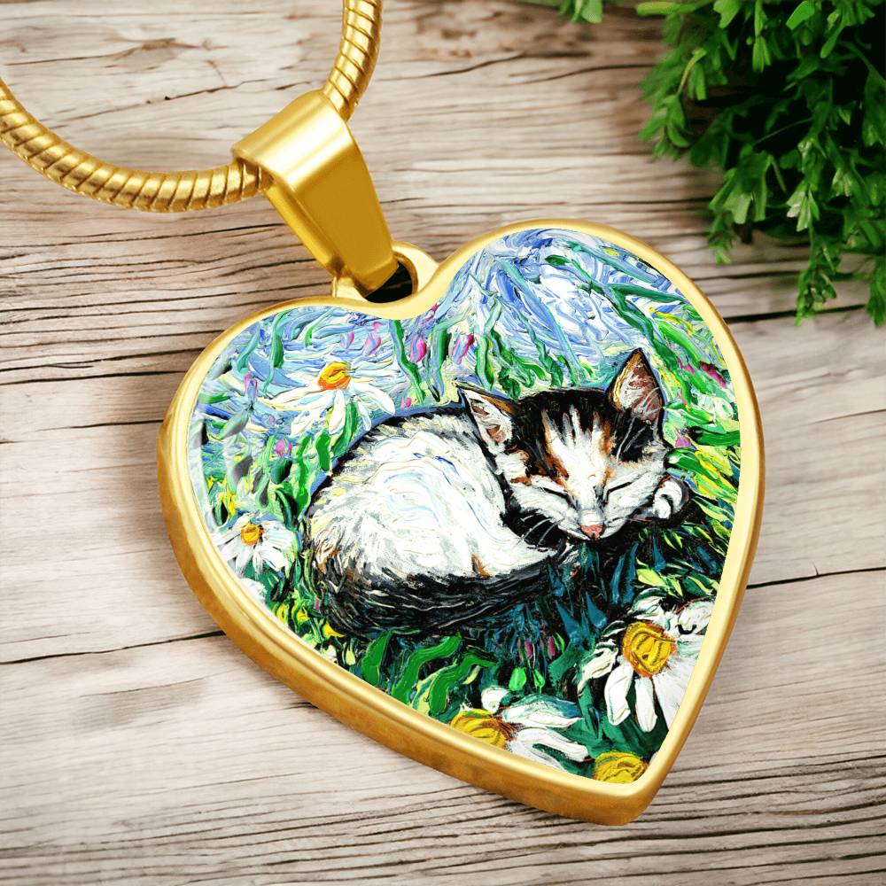 Kitten Sweet Dreams Starry Night Heart Necklace
