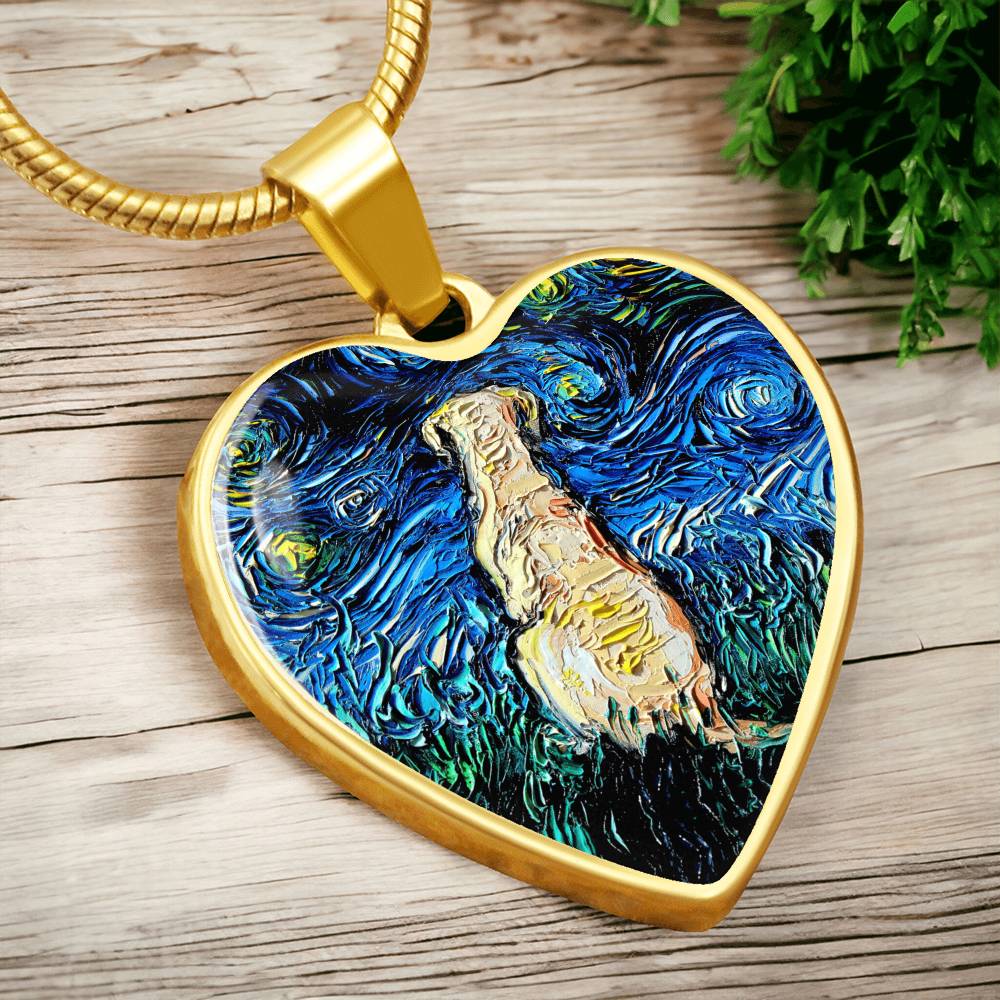 Yellow Labrador Back Starry Night Heart Necklace