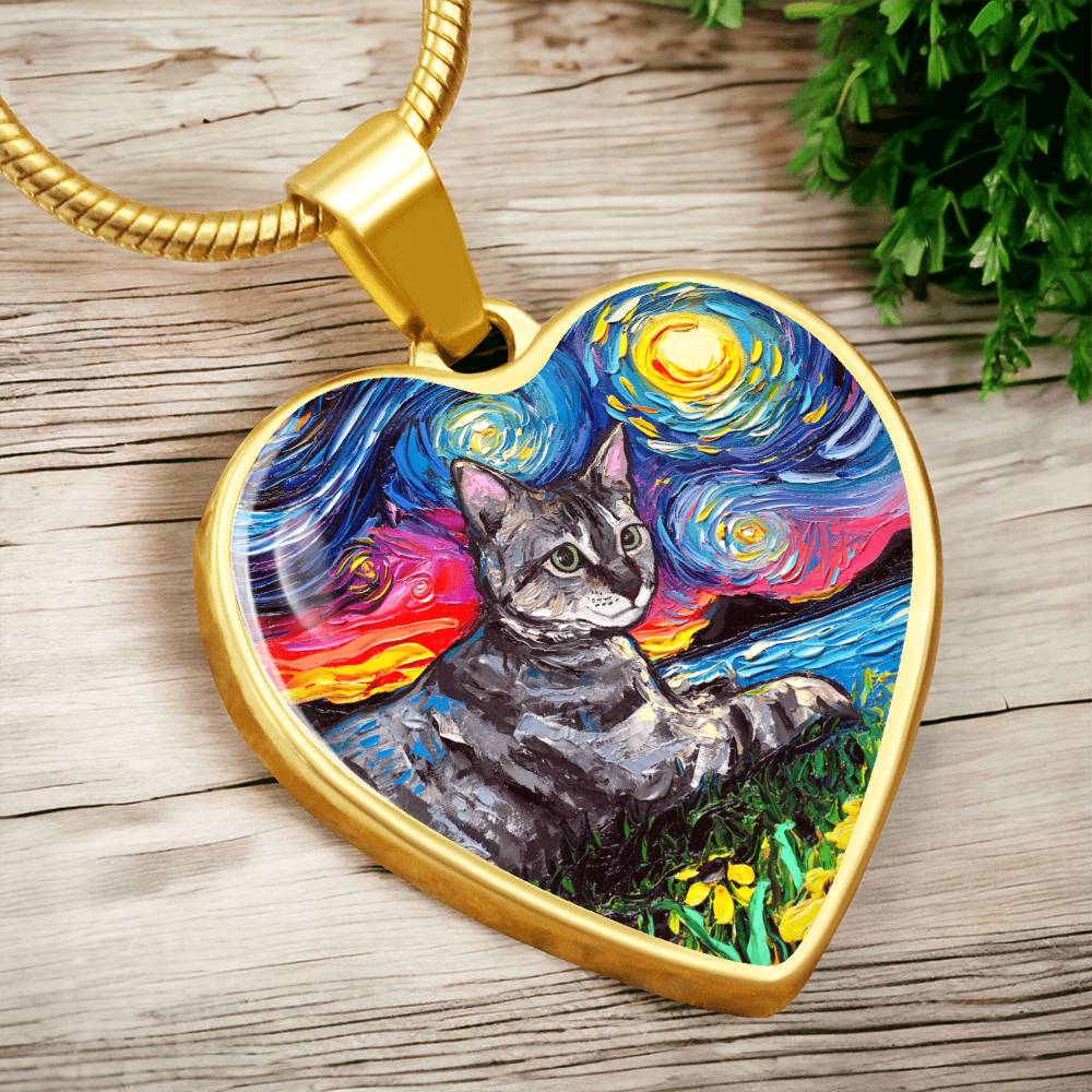 Virginia Gray Tabby Starry Night Heart Necklace