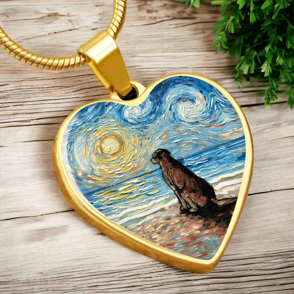 Beach Days - Chocolate Lab Starry Night Heart Necklace