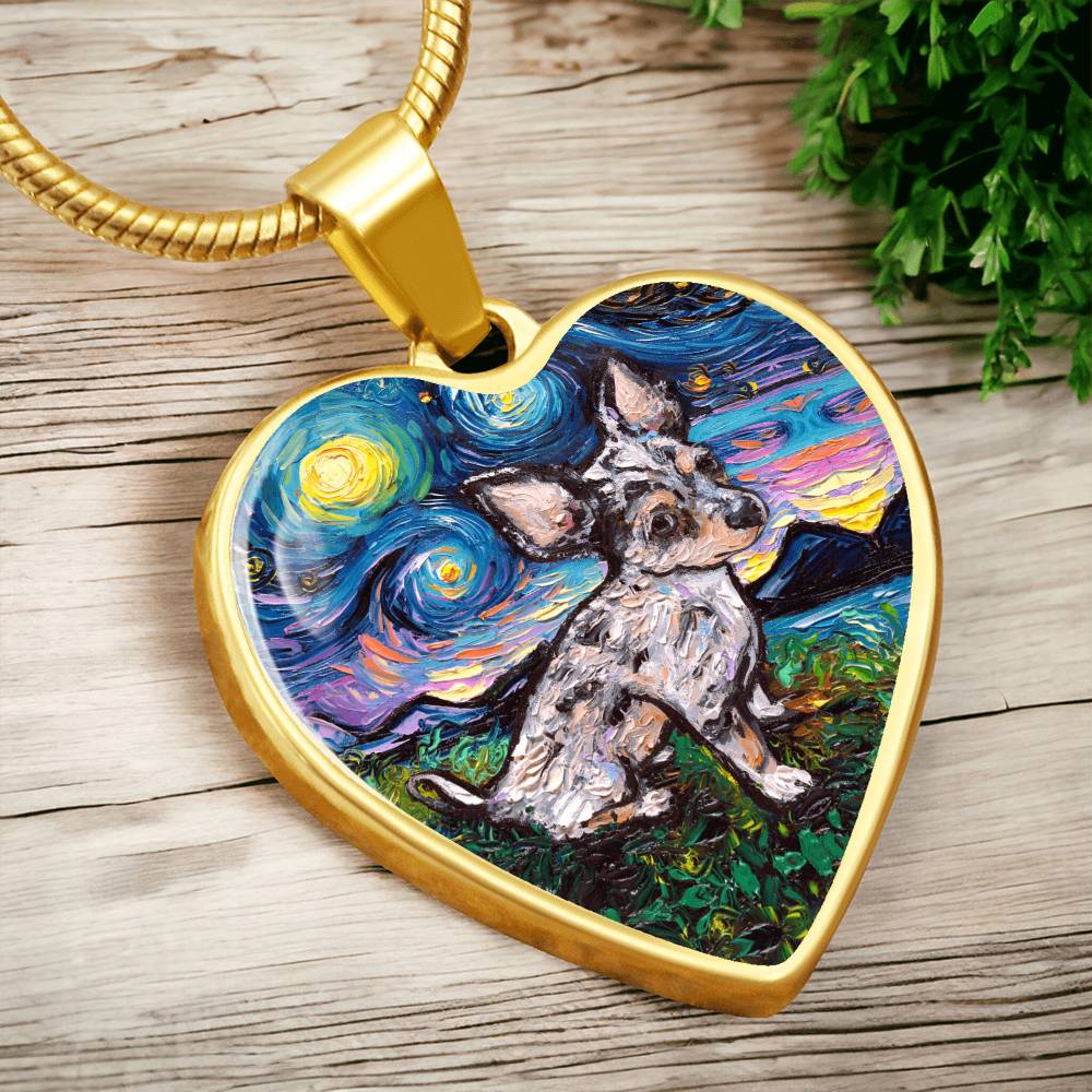 Merle Teacup Chihuahua Starry Night Heart Necklace