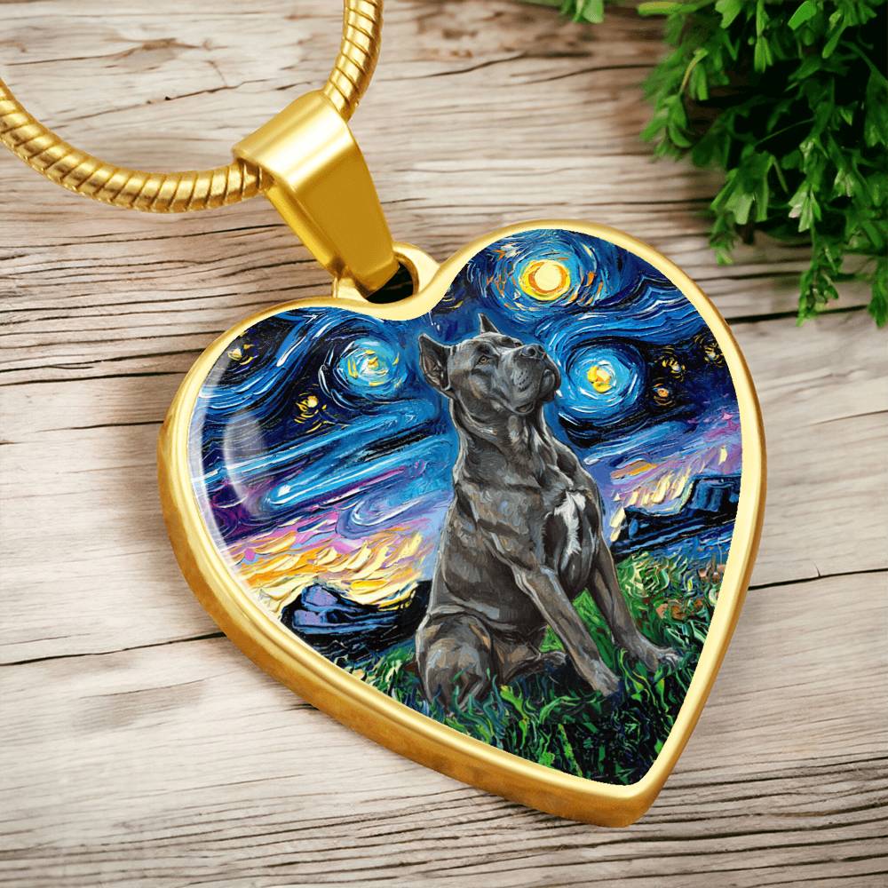 Cane Corso Starry Night Heart Necklace