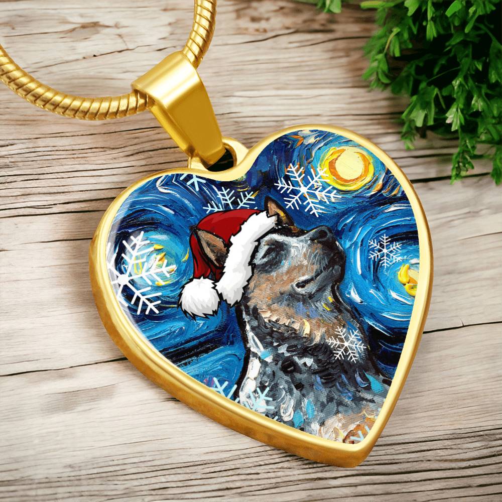 Blue Heeler Christmas Heart Necklace
