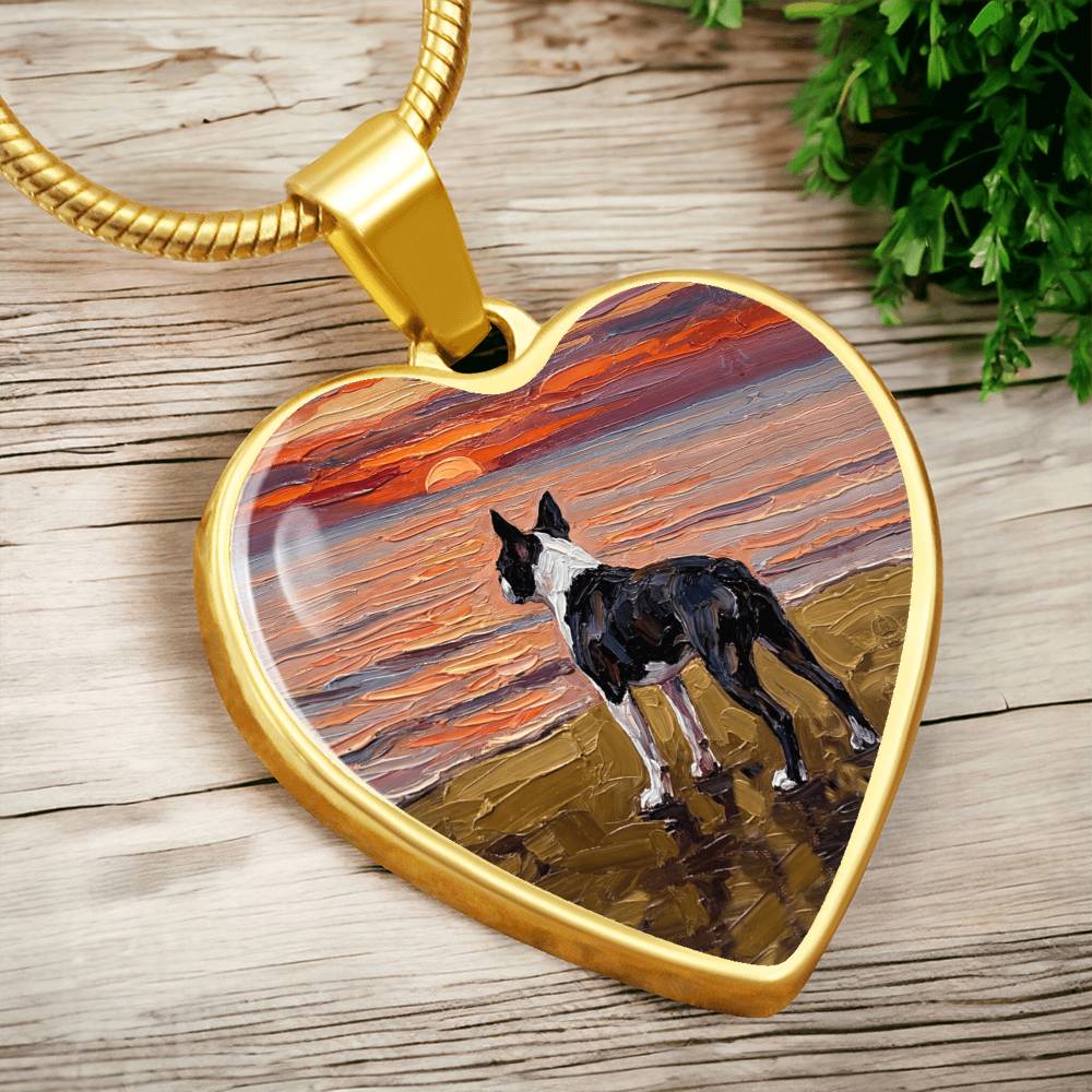 Beach Night - Boston Terrier Heart Necklace