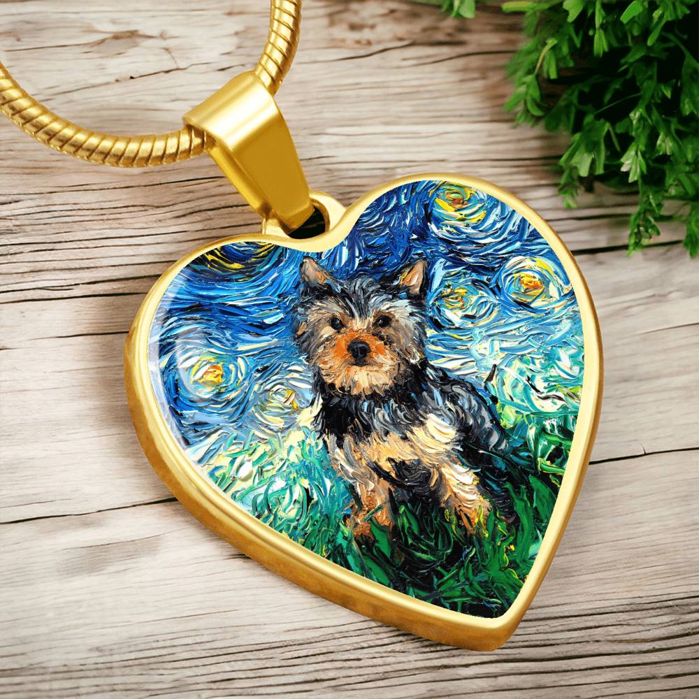 Yorkshire Terrier Starry Night Heart Necklace