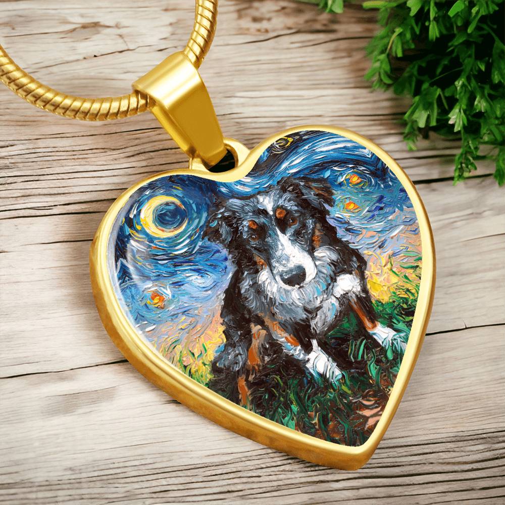 Australian Shepherd Starry Night Heart Necklace