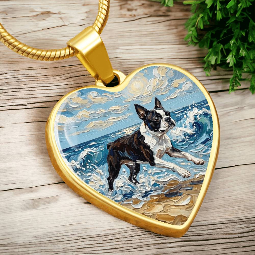Beach Days - Boston Terrier Heart Necklace