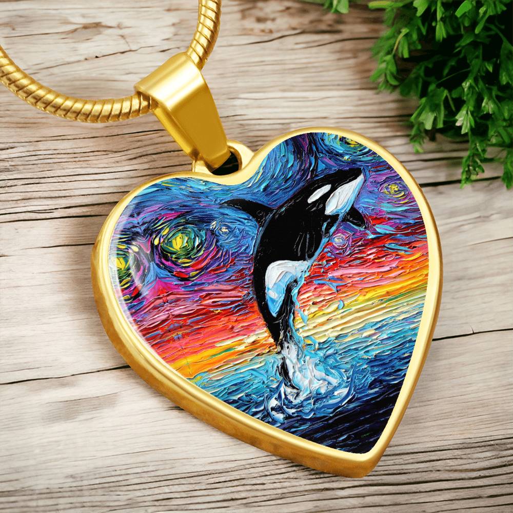 Orca Starry Night Heart Necklace