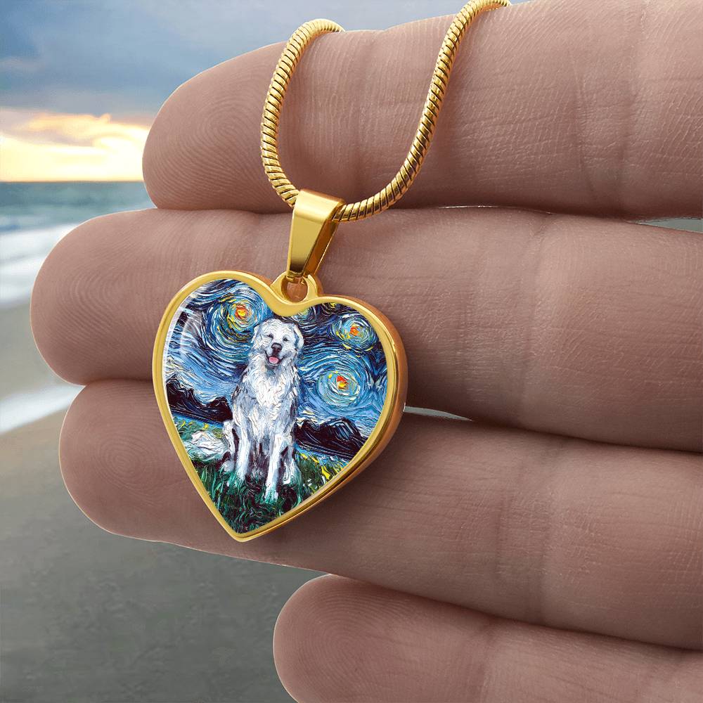 Great Pyrenees Starry Night Heart Necklace