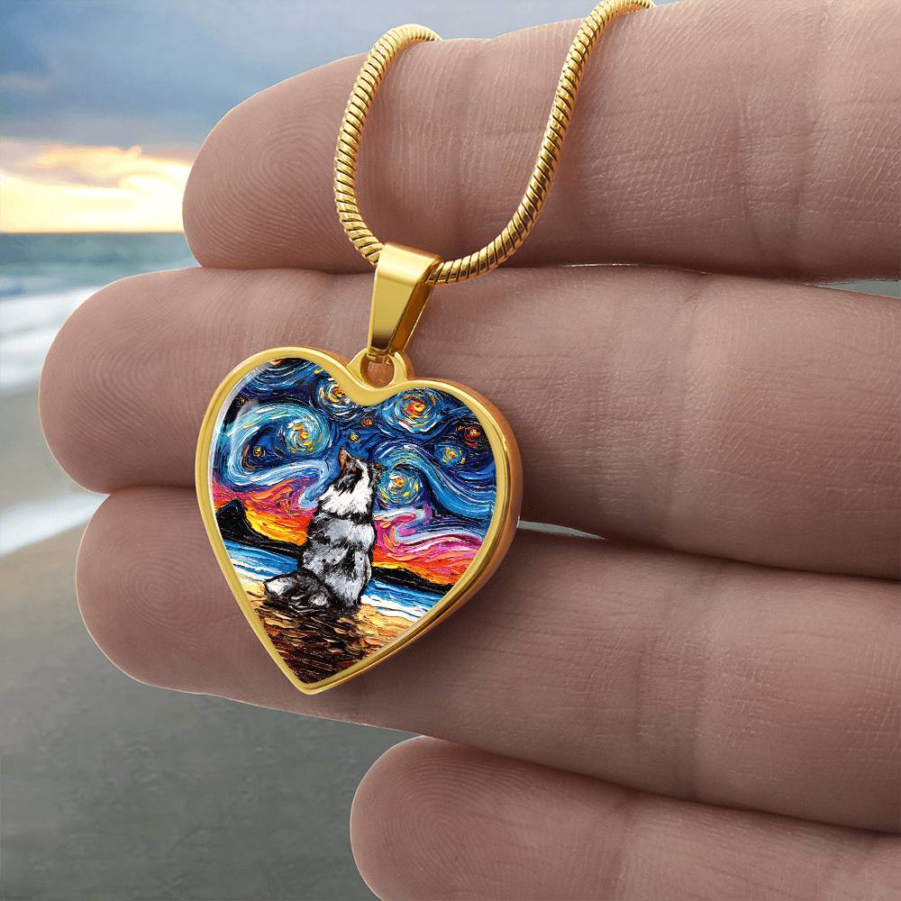 Merle Shetland Sheepdog Starry Night Heart Necklace