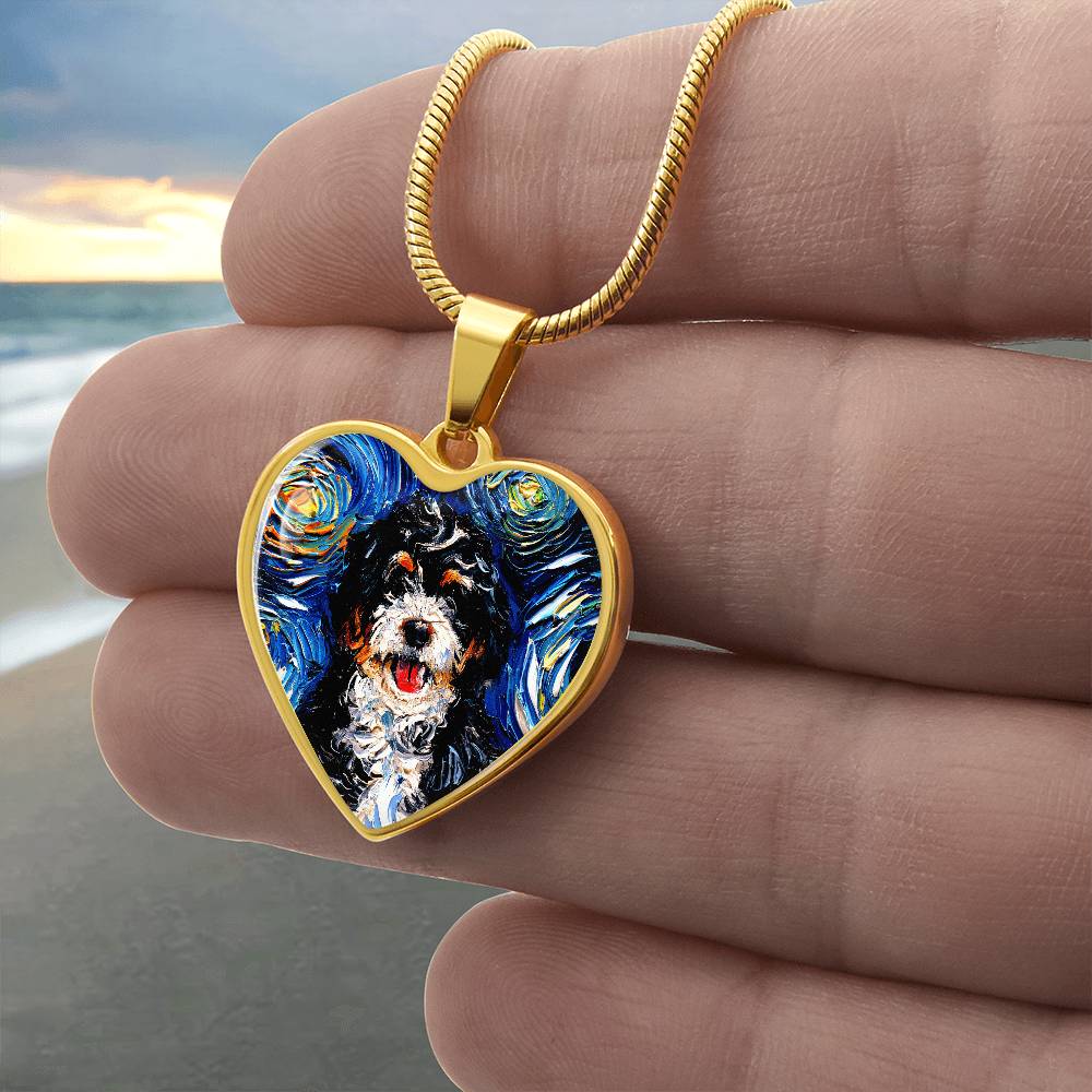 Bernedoodle Starry Night Heart Necklace