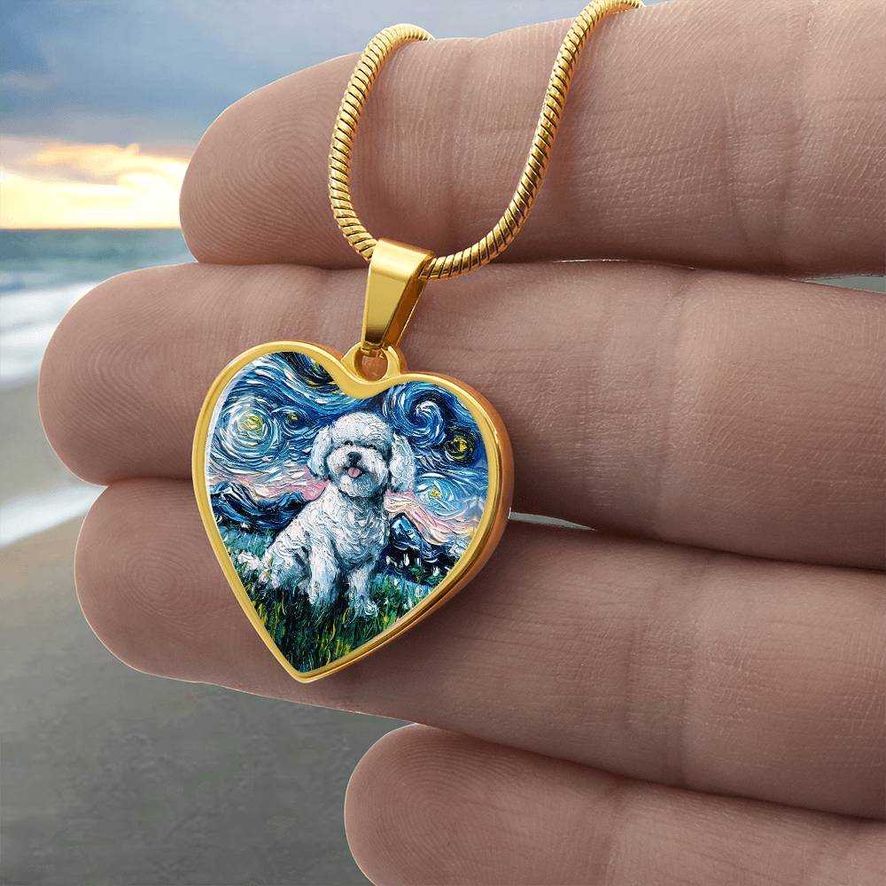 Bichon Frise Starry Night Heart Necklace