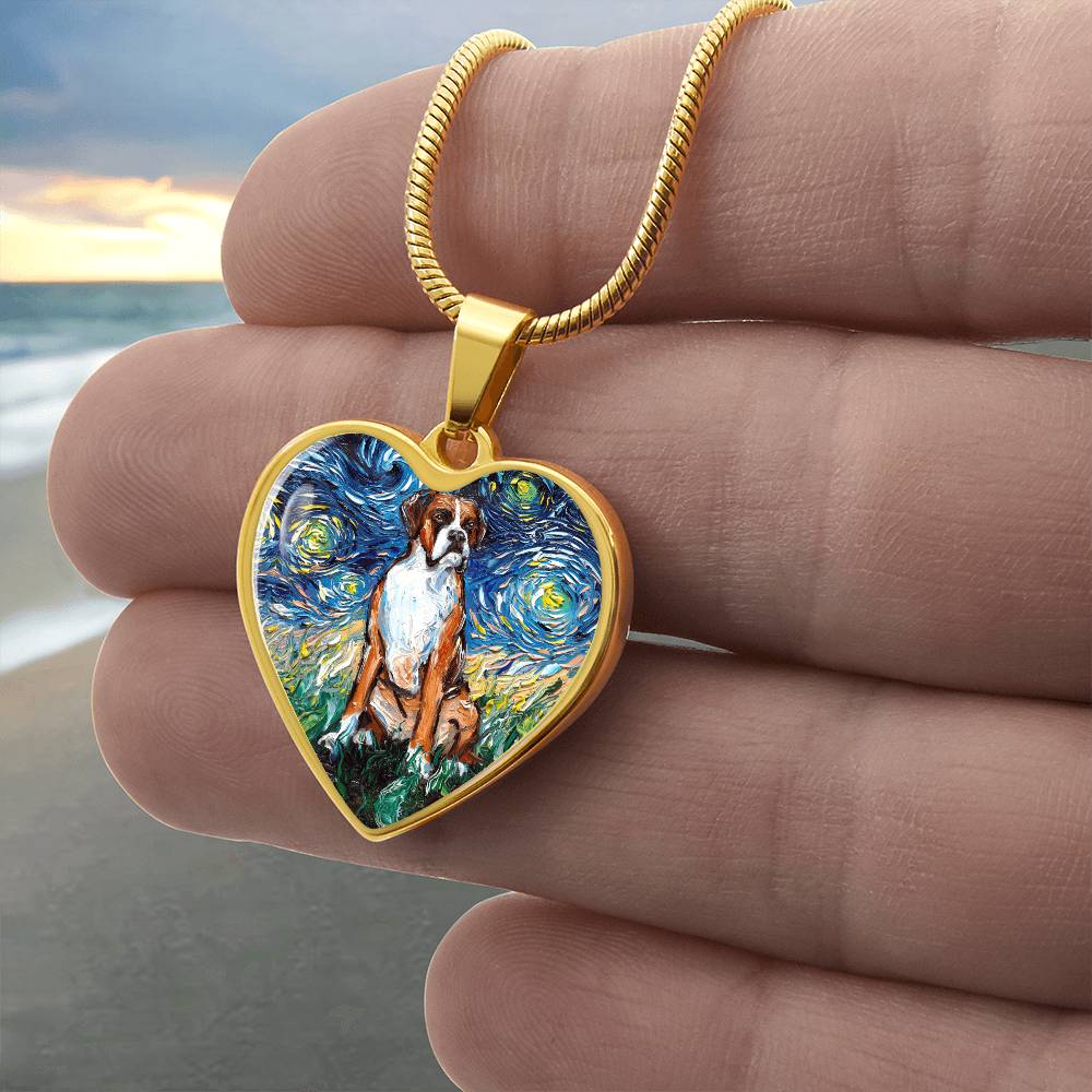 Boxer Starry Night Heart Necklace