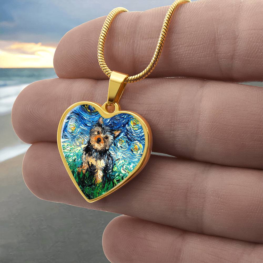 Yorkshire Terrier Starry Night Heart Necklace