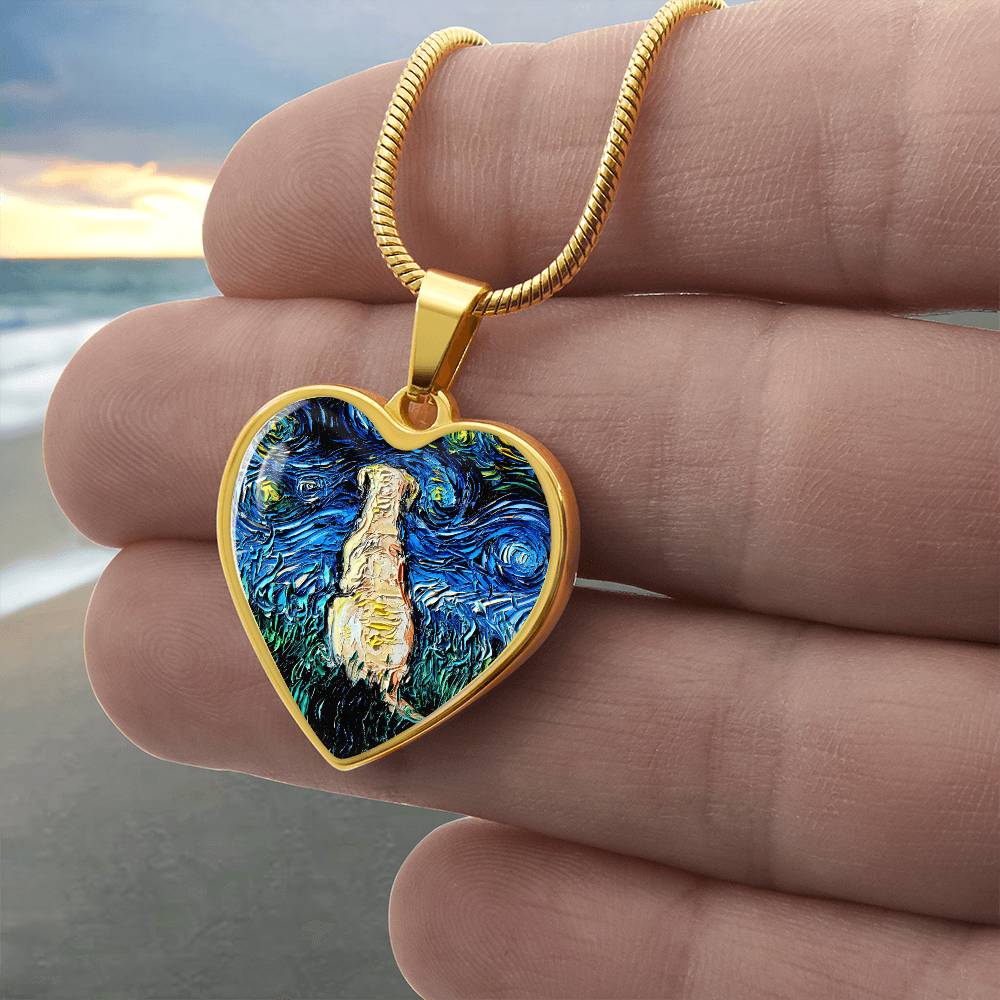 Yellow Labrador Back Starry Night Heart Necklace