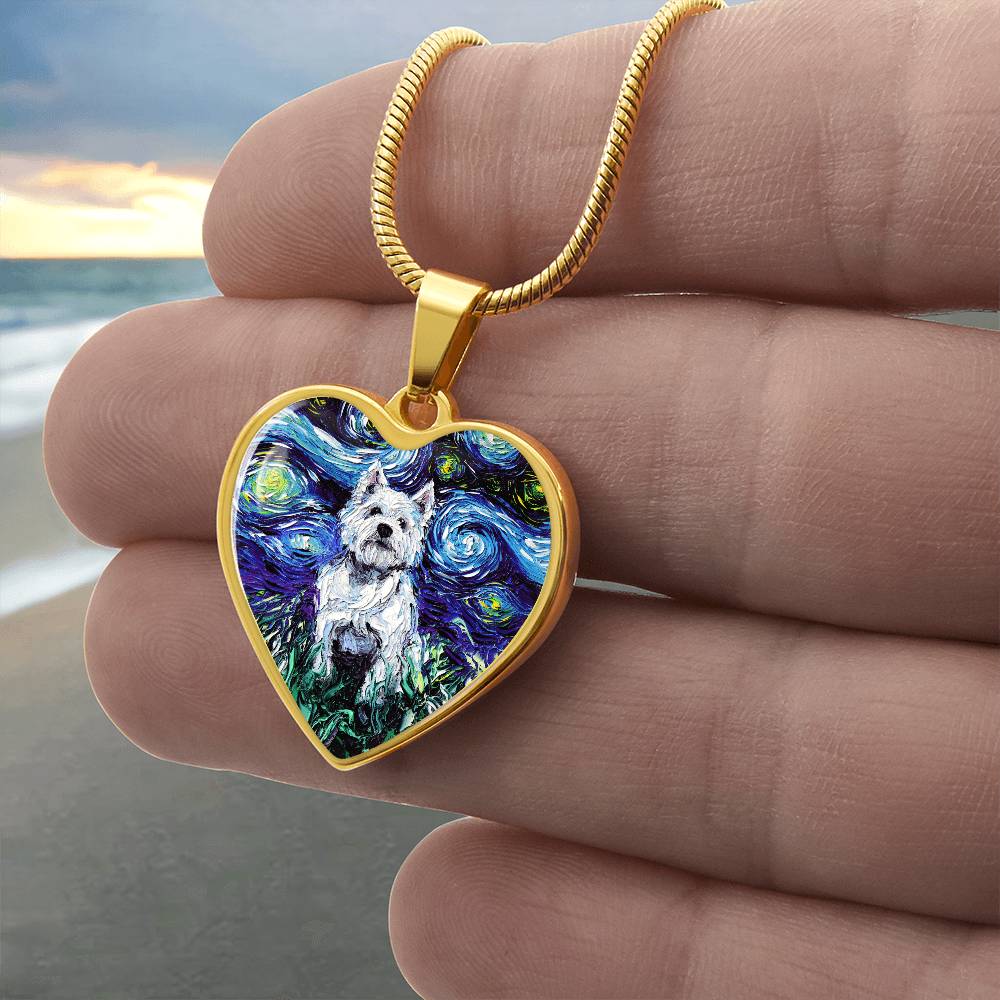 West Highland Terrier Starry Night Heart Necklace