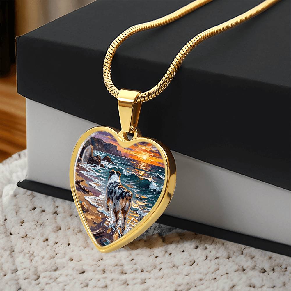 Beach Day - Merle Aussie Shepherd Heart Necklace