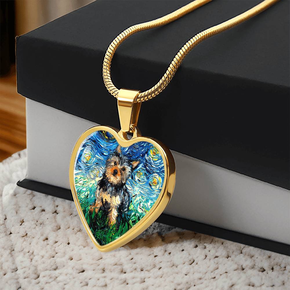 Yorkshire Terrier Starry Night Heart Necklace